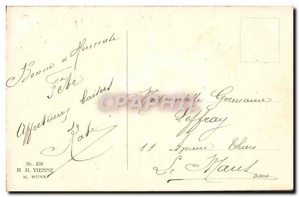 Fille tenant un petit chien — avec bouquet — éditeur M. M. Vienne, n° 238 - Verso