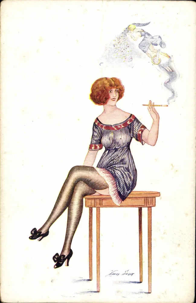 Junge Frau, die raucht — Fantaisies trichromes, Serie n° 174 — Xavier Sager - Vorderseite