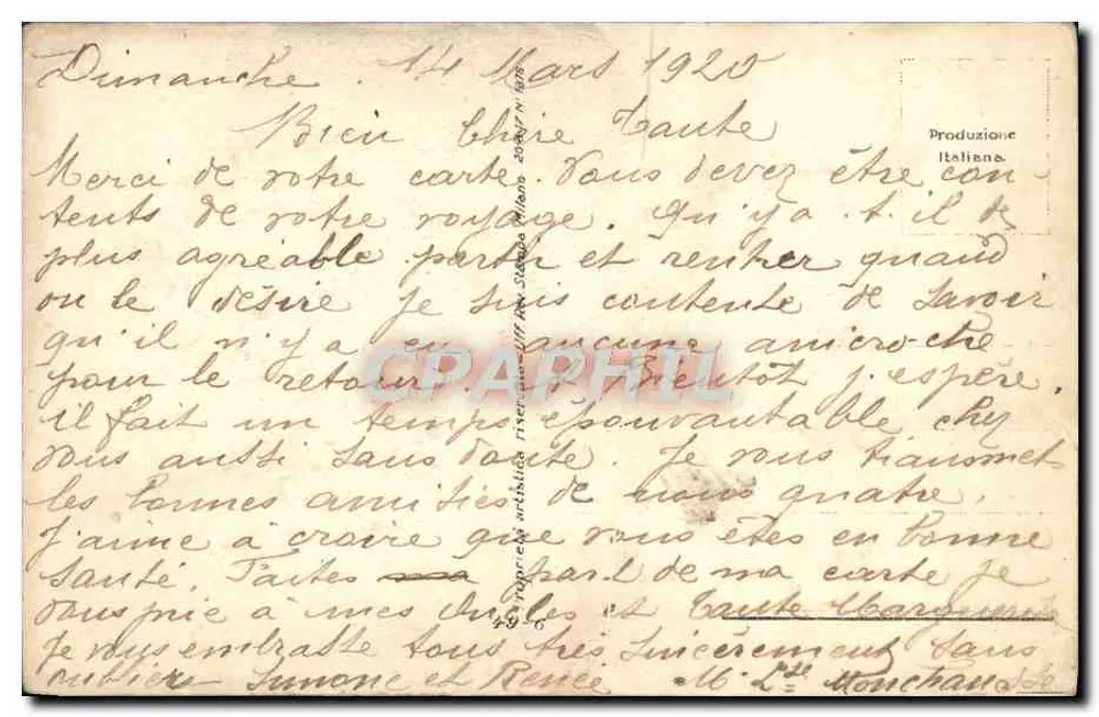 Frau in Pelzmantel und Hut — Federbouquet — Zeichnung von C. Man - Rückseite