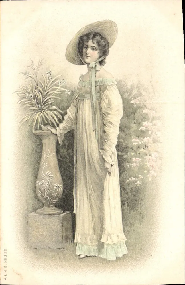 Jeune femme en robe de jardin — A.&M. NS 222 — A.&M. (éditeur) - Recto
