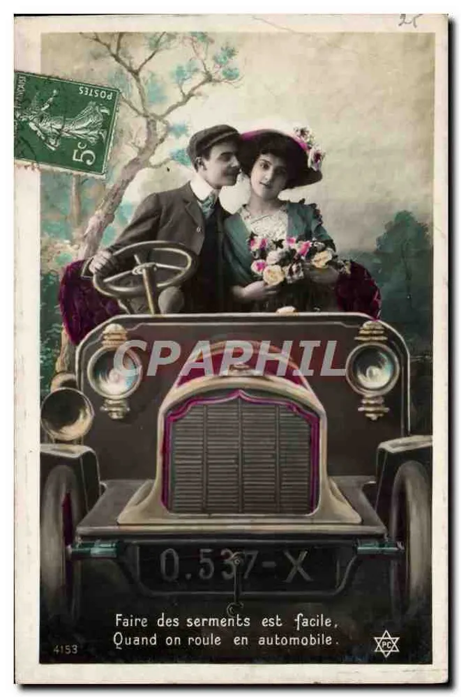 Paar in einem Auto — romantische Szene — Verlag XPCX, n° 4153 - Vorderseite