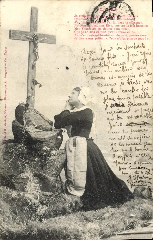 Schwester in Gebet vor einer Kreuz — phototypie G. Mortnet, Nancy — Serie Nr. 28 - Vorderseite