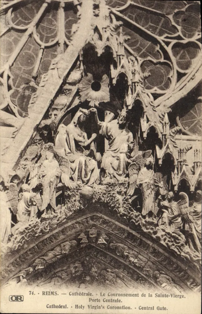 Reims — Kathedrale. Die Krönung der Jungfrau. Zentrale Pforte. - Vorderseite
