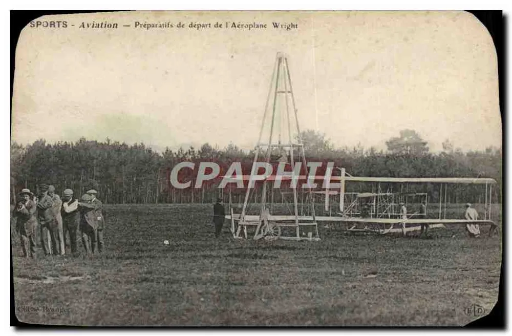 Luftfahrt — Vorbereitungen zum Start des Wright-Flugzeugs — Verlag: C. Branger - Vorderseite