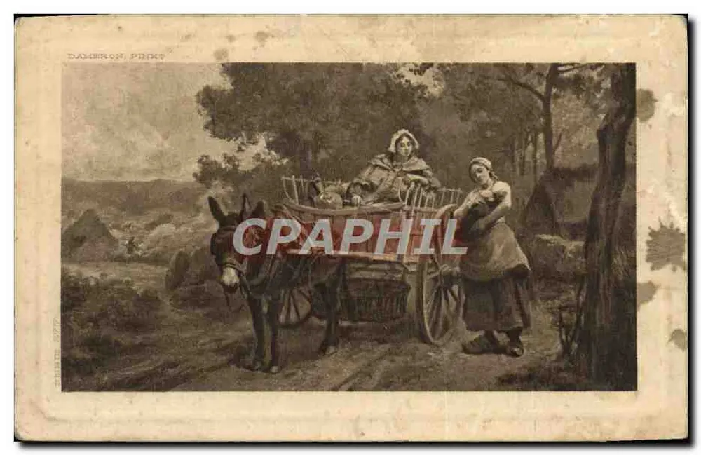 Scène de campagne — femme et enfant dans un chariot de mulet — Dalméron Print - Frente