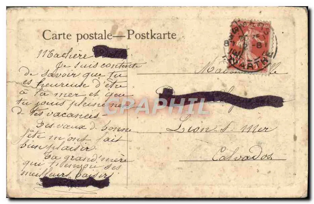 Scène de campagne — femme et enfant dans un chariot de mulet — Dalméron Print - Verso