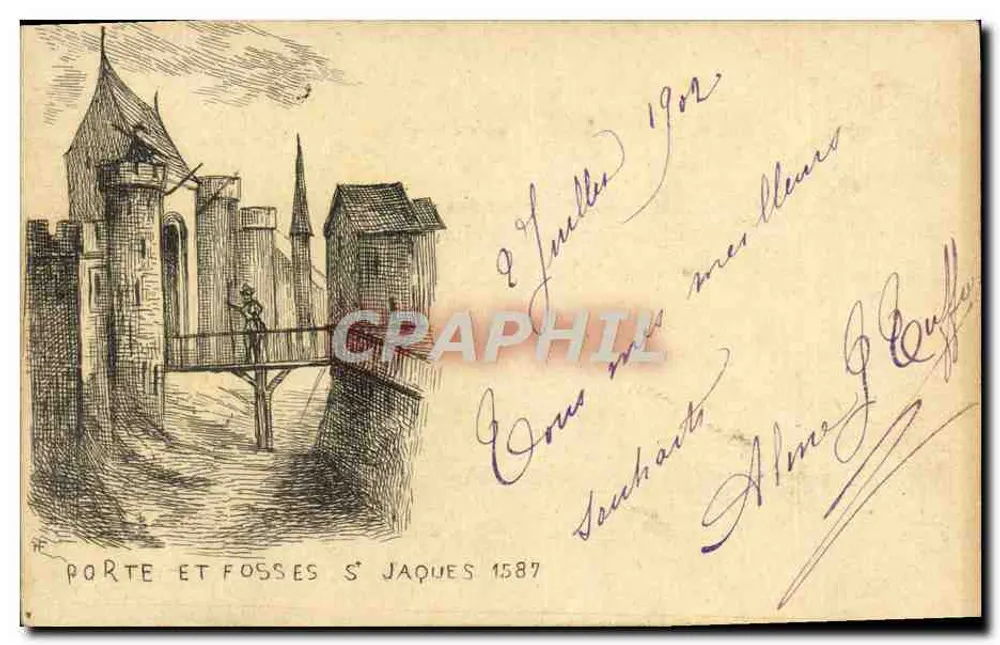 Porte et fosses Saint-Jacques — vue historique — éditeur PF, n° série non visible - Frente