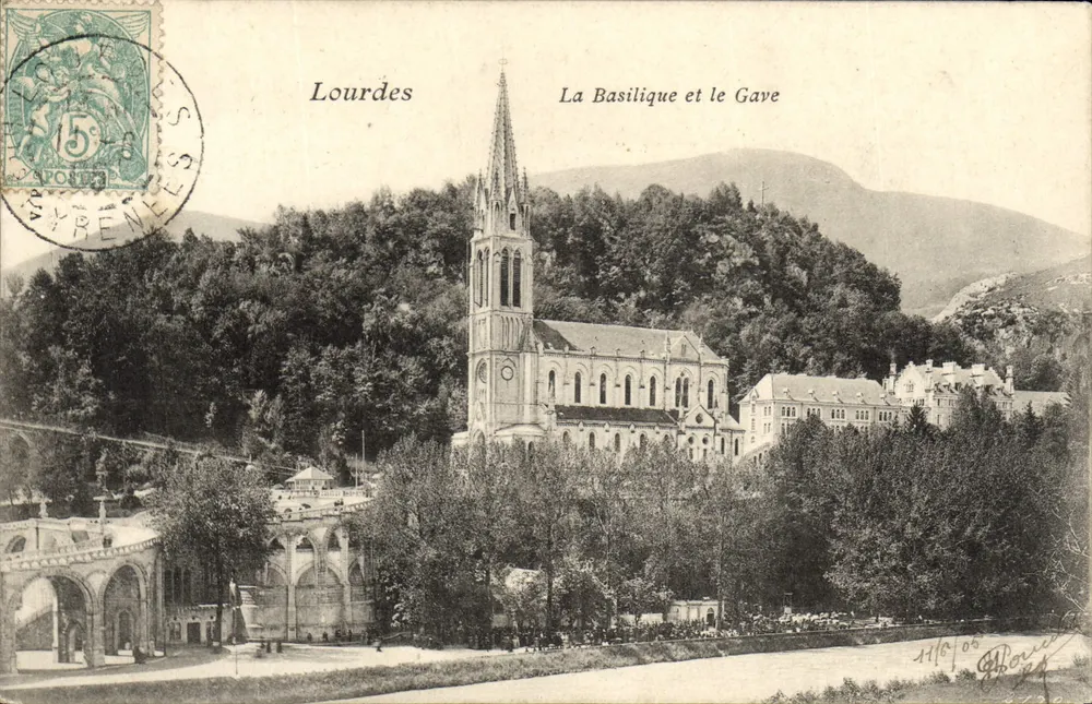 Lourdes — A Basílica e o Gave — Editor: Ch. Bourge - Frente