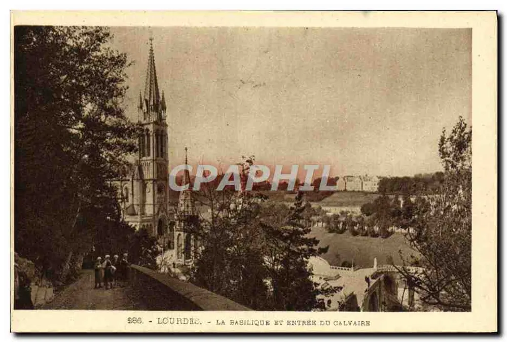 Lourdes - Die Basilika und Eingang zum Calvary — Héliogravure Labonche frères, Toulouse, Nr. 286 - Vorderseite