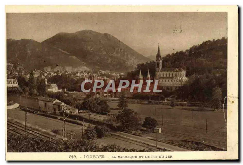 Lourdes - La Basílica y el Pic du Jer — Héliogravure La Caus Frères, Toulouse - Anverso