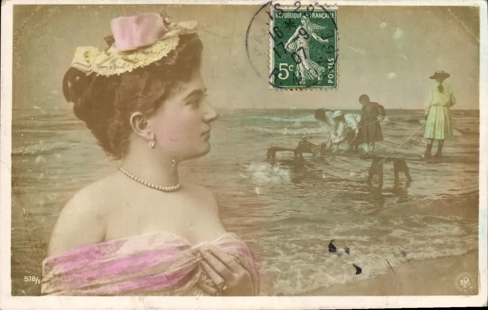 Femme à la plage — scène de pêcheurs en mer — éditeur Granotypie, n° 5784 - Vorderseite