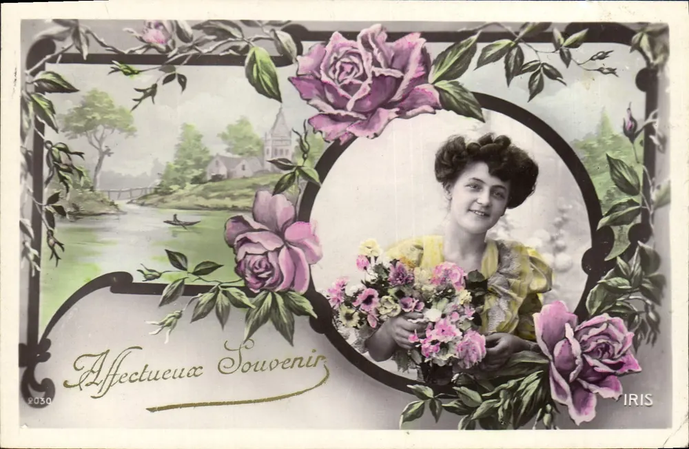 Frau mit Blumenstrauß — Flusslandschaft — IRIS n° 8030 - Vorderseite