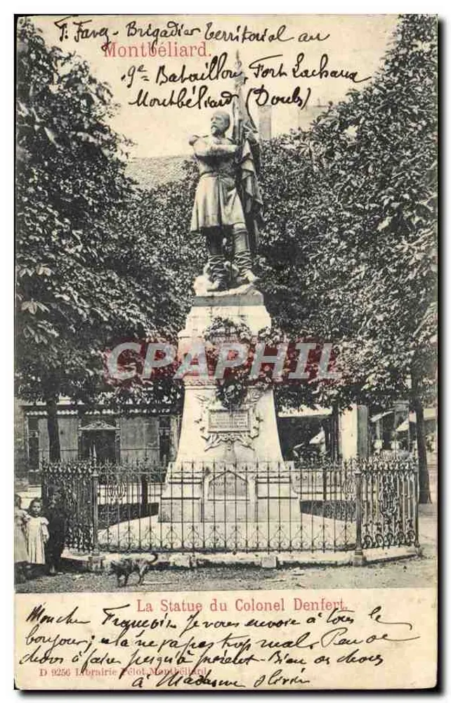 Estátua do Coronel Denfert — Montbéliard — Livraria Delot Montbéliard - Frente