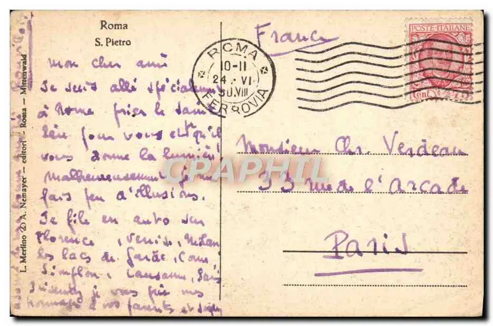 Praça São Pedro em Roma — vista da basílica e do domo — editor L. Merdino & A. Nernmayer - Verso