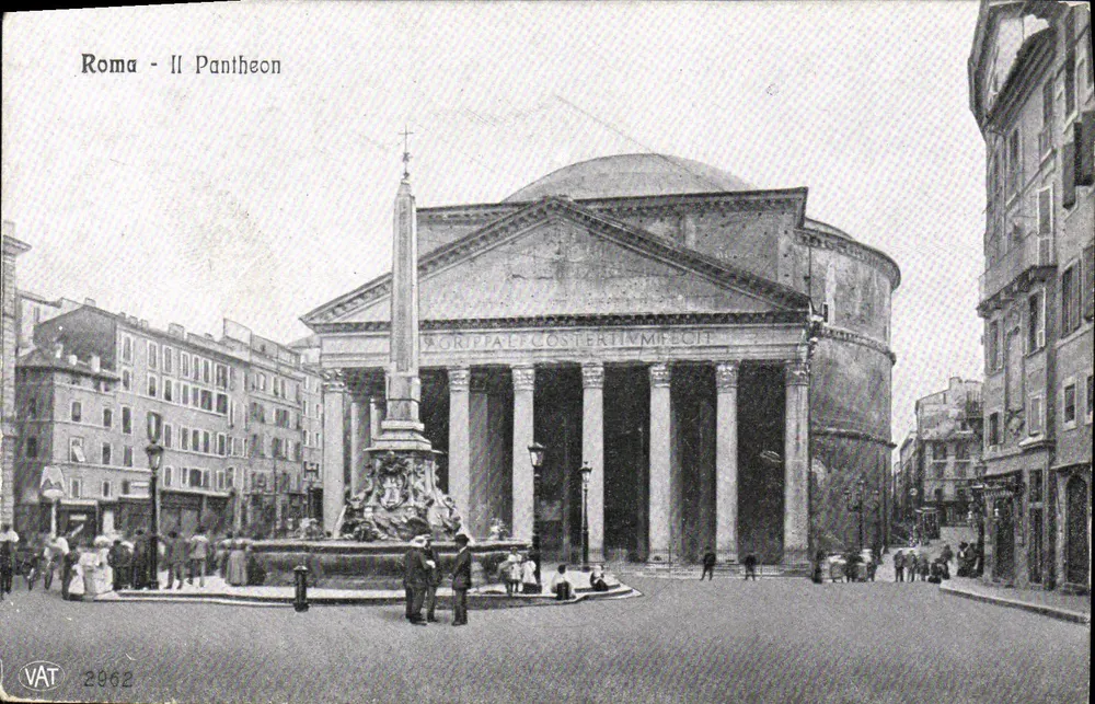 Roma - O Panteão — vista com fonte e obelisco — editor VAT, n° 2962 - Frente