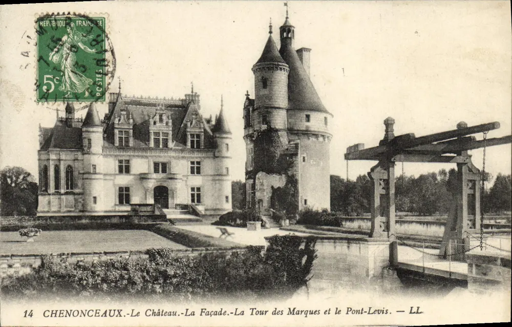 Chenonceaux — Das Schloss, Die Fassade, Die Turm der Marques und der Pont-Levis — LL - Vorderseite