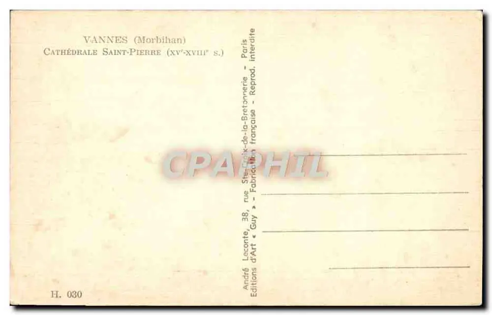 Vannes (Morbihan) — Catedral de São Pedro (séculos XV a XVIII) — Editor Guy - Verso