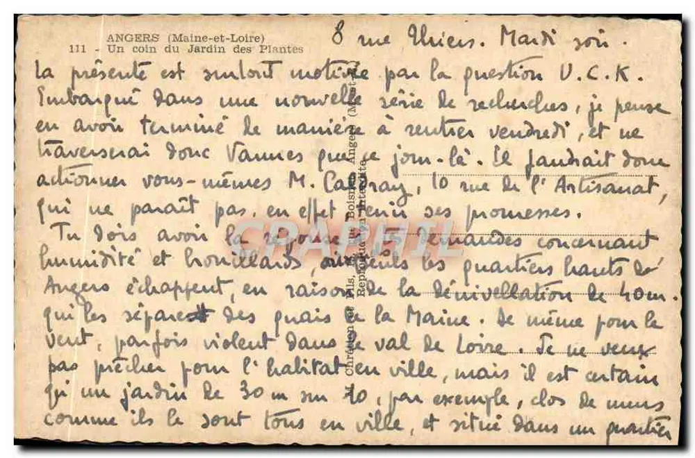Angers (Maine-et-Loire) — Ein Eckbereich des Jardin des Plantes — Verlag E. Goude - Rückseite