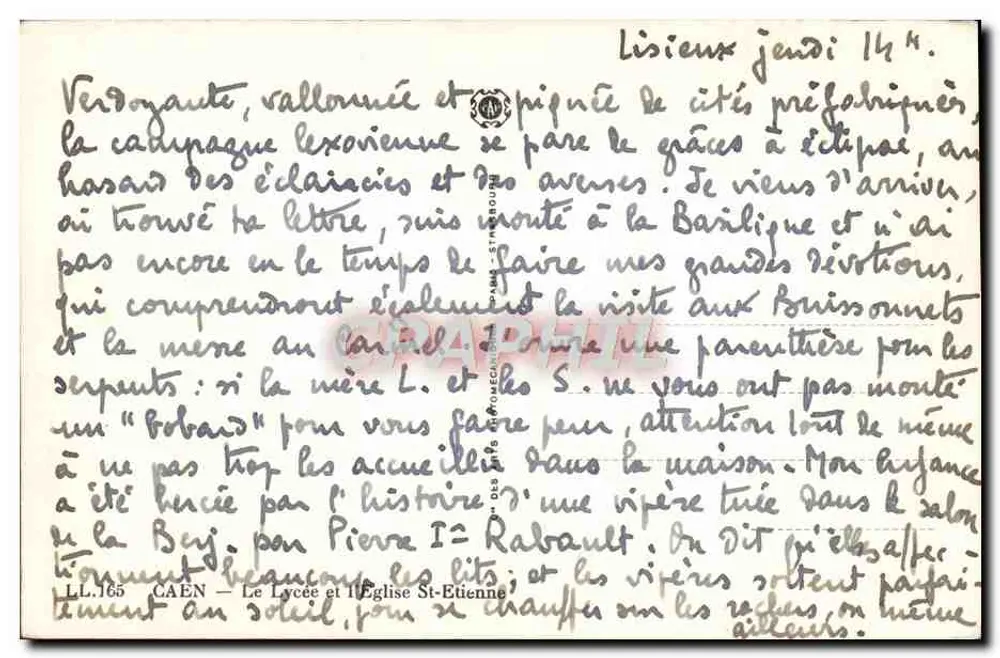 Abadia dos Homens — Liceu Malherbe — Caen - Verso