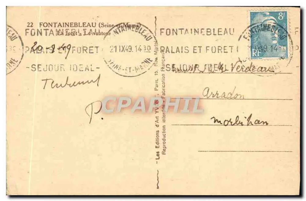Pedra na floresta — Fontainebleau — Les Éditions d'Art Yv. 15, Paris - Verso