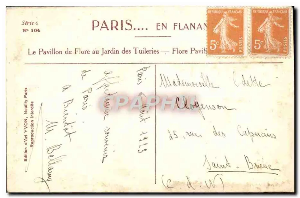 Der Pavillon de Flore im Jardin des Tuileries — Kunstausgabe YVON, Serie 6 Nr. 104 - Rückseite