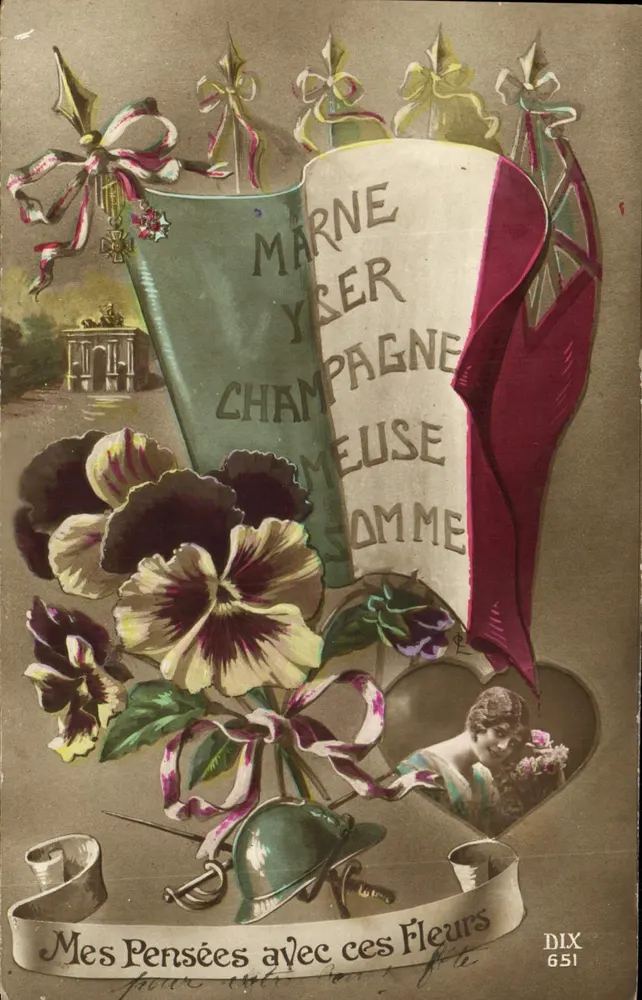 Marne, Yser, Champagne, Meuse, Somme — Meine Gedanken mit diesen Blumen — DIX 651 - Vorderseite