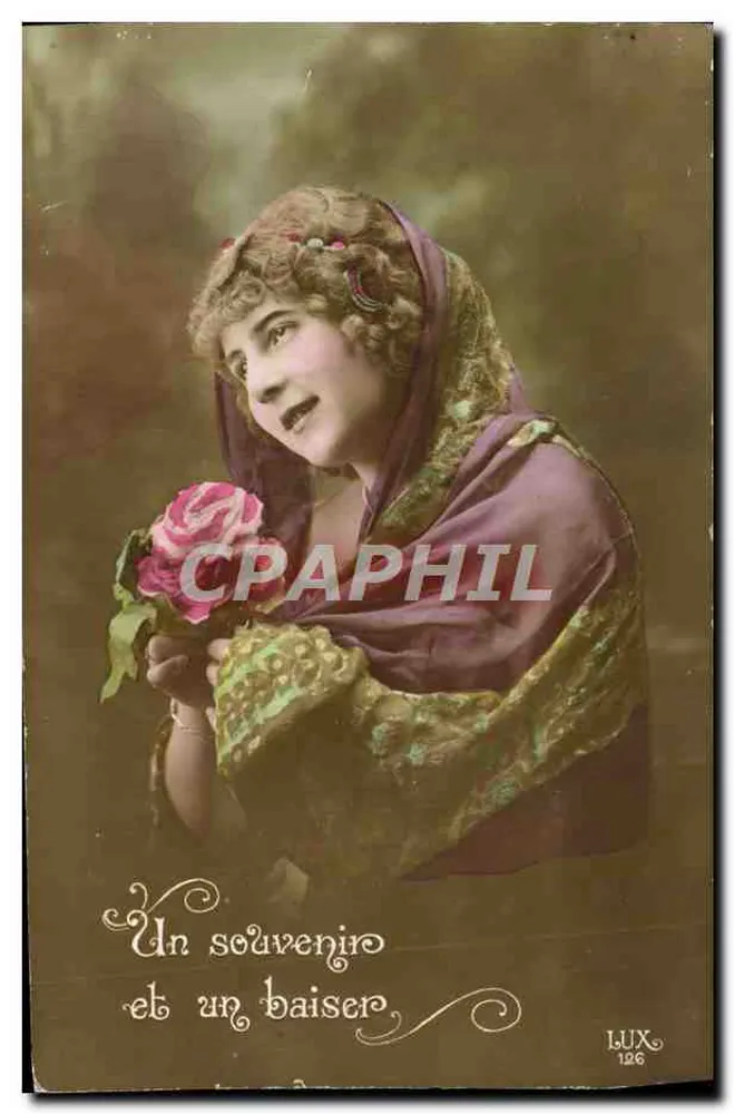 Junge Frau im Schal — mit Rose — Verlag LUX n°126 - Vorderseite