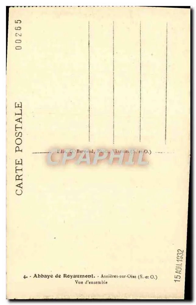Abadía de Royaumont — Vista general — Ed. G. Barraud, Fot. Viarmes (S. y O.) - Reverso