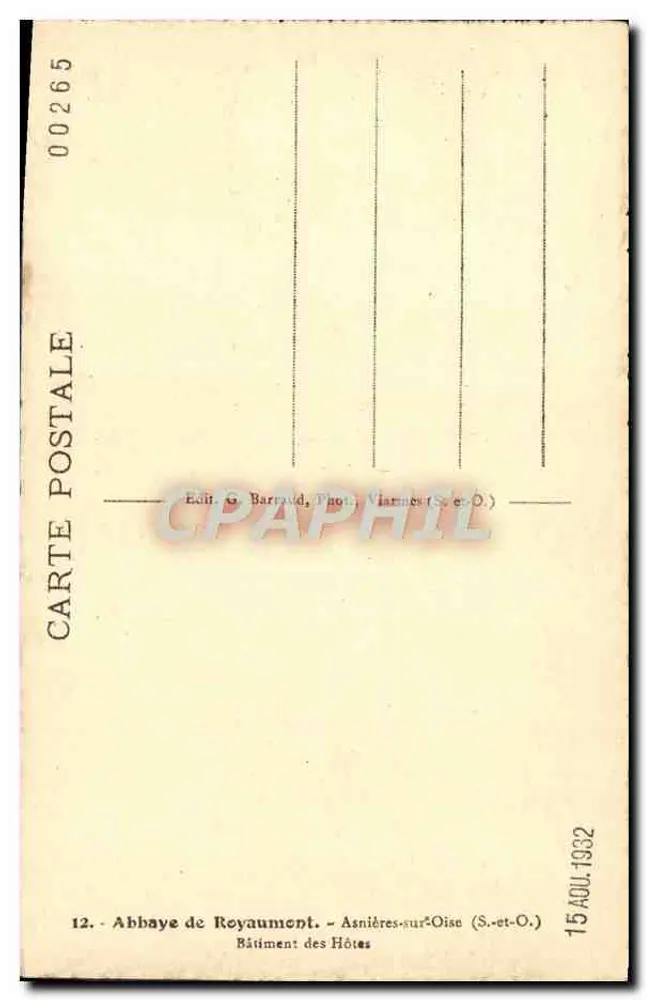 Abtei Royaumont — Gastgebäude — Verlag G. Barrault, Foto von Viarmes (S.-et-O.) - Rückseite