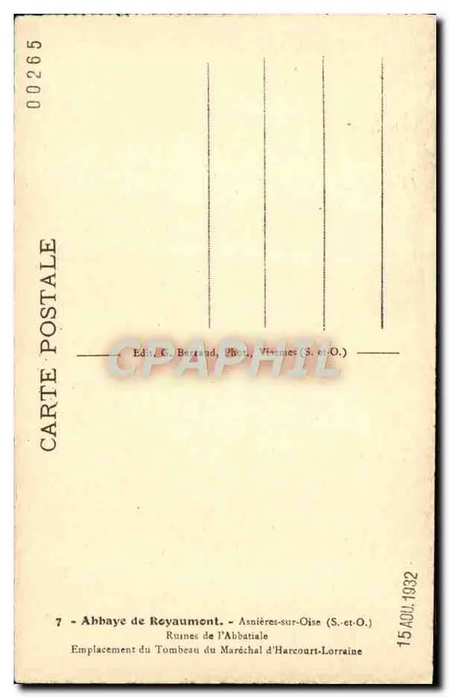 Ruinen der Abtei Royaumont — Asnières-sur-Oise (S.-et-O.) — Verlag G. Barrand, Foto von Viarnies (S.-et-O.) - Rückseite