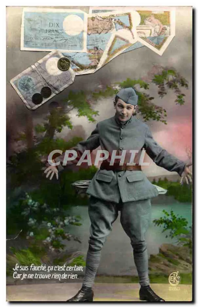Soldat im Uniform — humorvoll postkarte mit Banknoten und Münzen — Verlag EKE n°2160 - Vorderseite