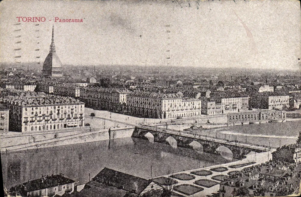 Torino - Panorama — vue du Mole Antonelliana et du pont sur le Po, éditeur Ferrovia, N° 1114 - Frente