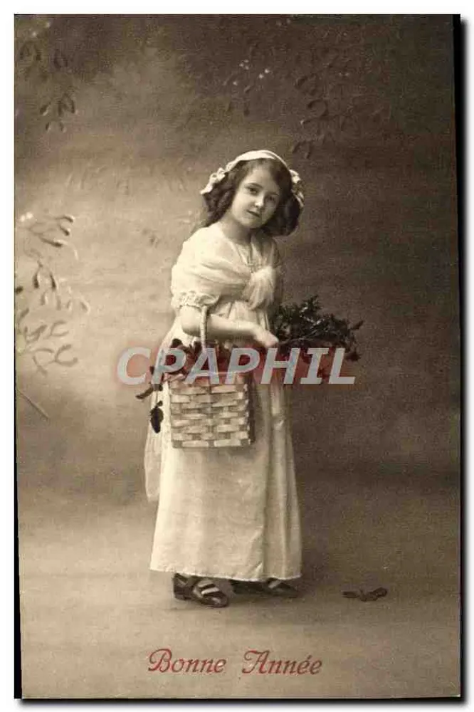 Menina segurando um cesto de flores — Boa Ano — editor desconhecido, número de série não visível - Frente