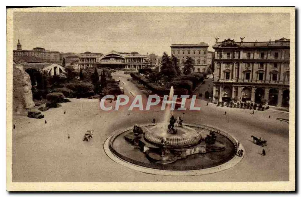 Piazza dell'Esedra in Rom — Ansicht mit zentraler Fontäne — unbekannter Verleger - Vorderseite