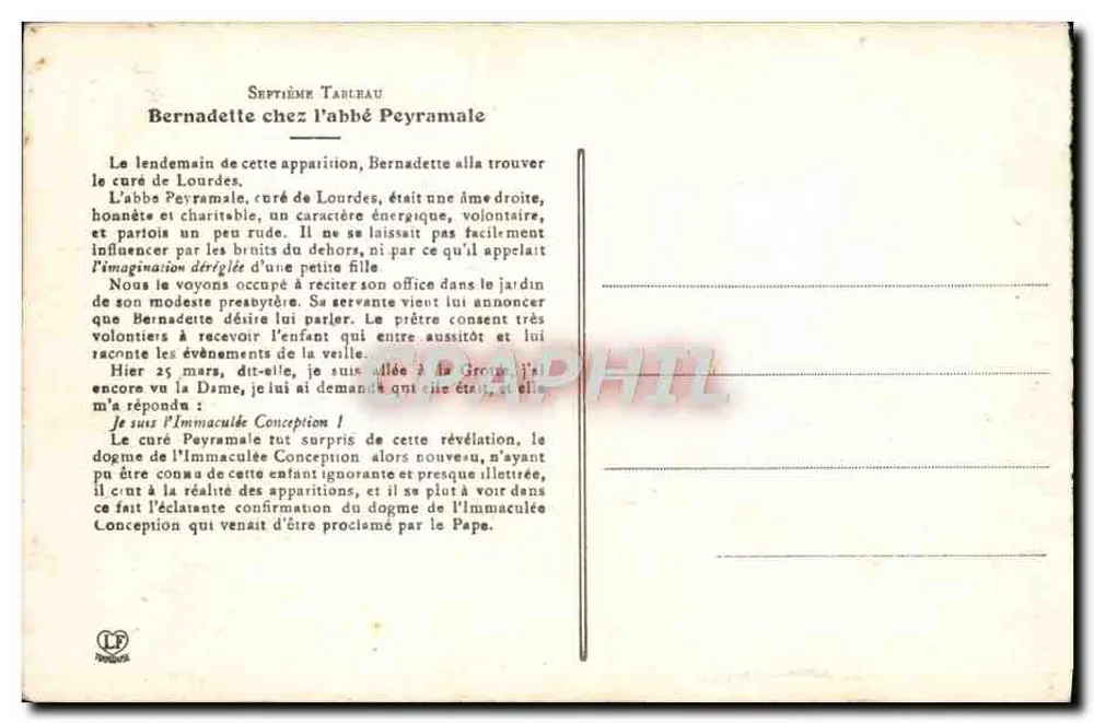 Bernadette Soubirous na casa do padre Peyramale — Sétimo Quadro — Editor LF, n° não visível - Verso