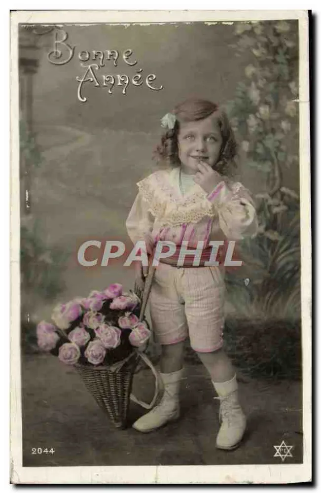 Menina com cesta de rosas — Boa Ano — editor desconhecido, n° 2044 - Frente