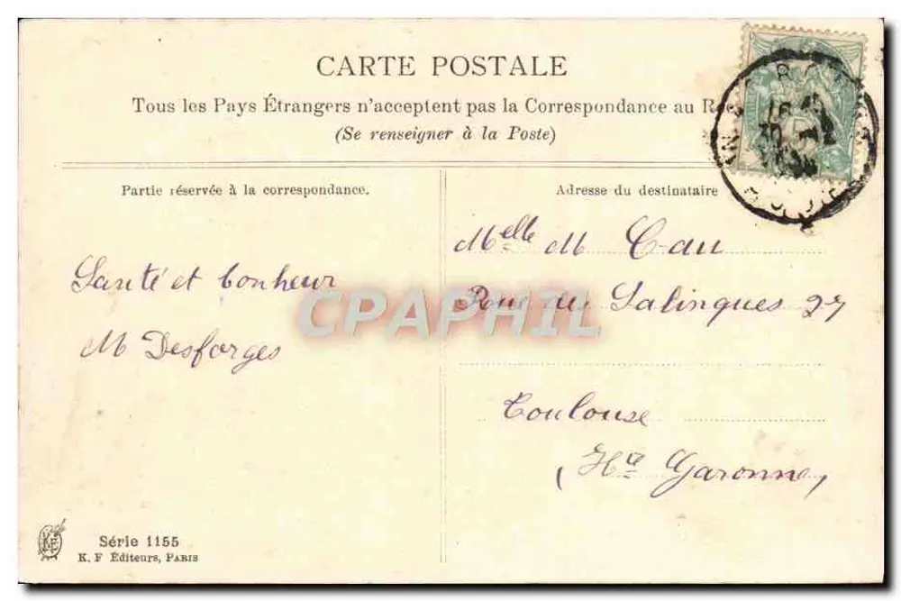 Paesaggio invernale con casa innevata — K. F. Éditeurs, Parigi, Serie 1155 - Verso