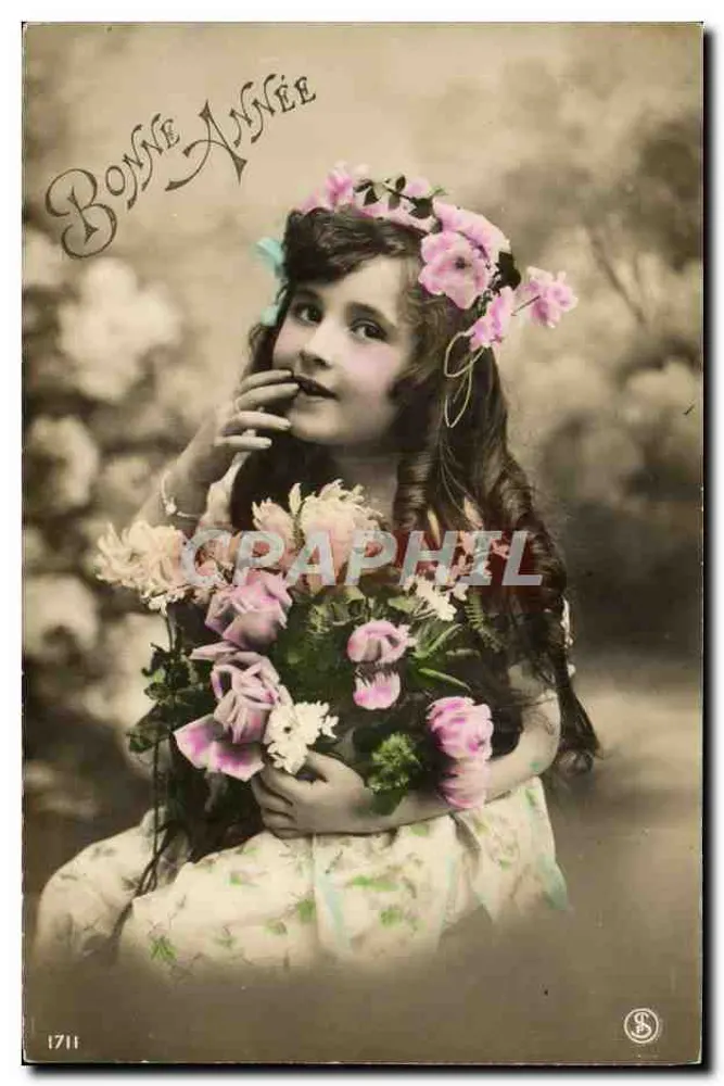 Menina com coroa de flores — Boa Ano — editor S. n° 1711 - Frente