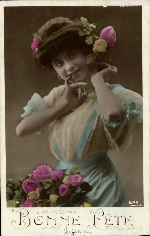 Junge Frau in blauer Robe und Rosenkrone — Frohe Ostern — EPR, Nr. 154 - Vorderseite