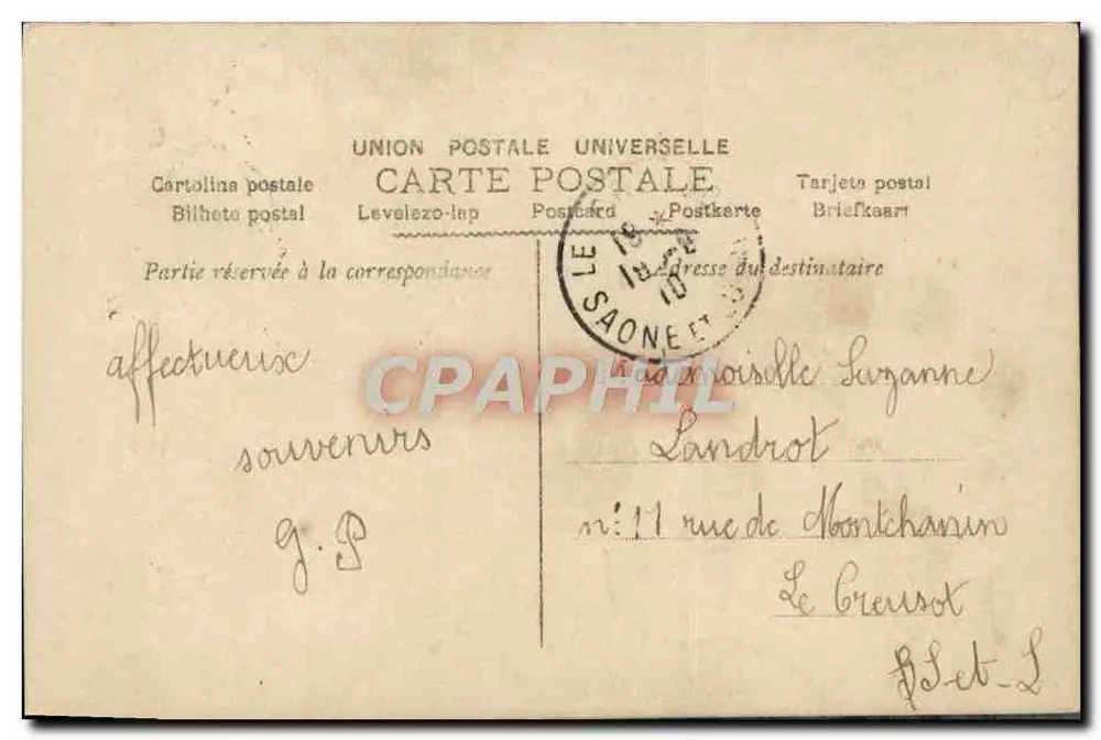 Frau in gestreifter Kleidung mit Blumenkorb — Zeichen der Zärtlichkeit — unbekannter Verlag, n° 9144 - Rückseite