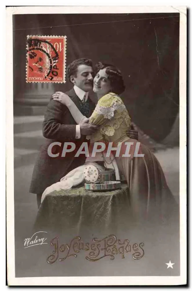 Paar in historischem Kleid — Frohe Ostern — Verlag Walery, Serie 7° - Vorderseite