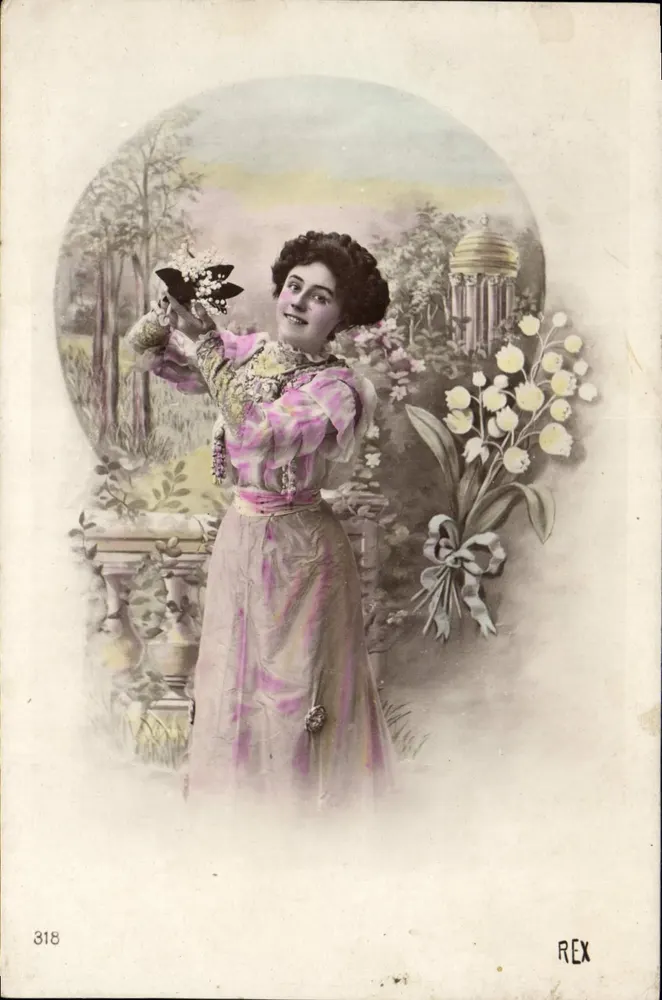 Junge Frau in rosa Kleid — Garten mit Tempel — Verlag REX n°318 - Vorderseite