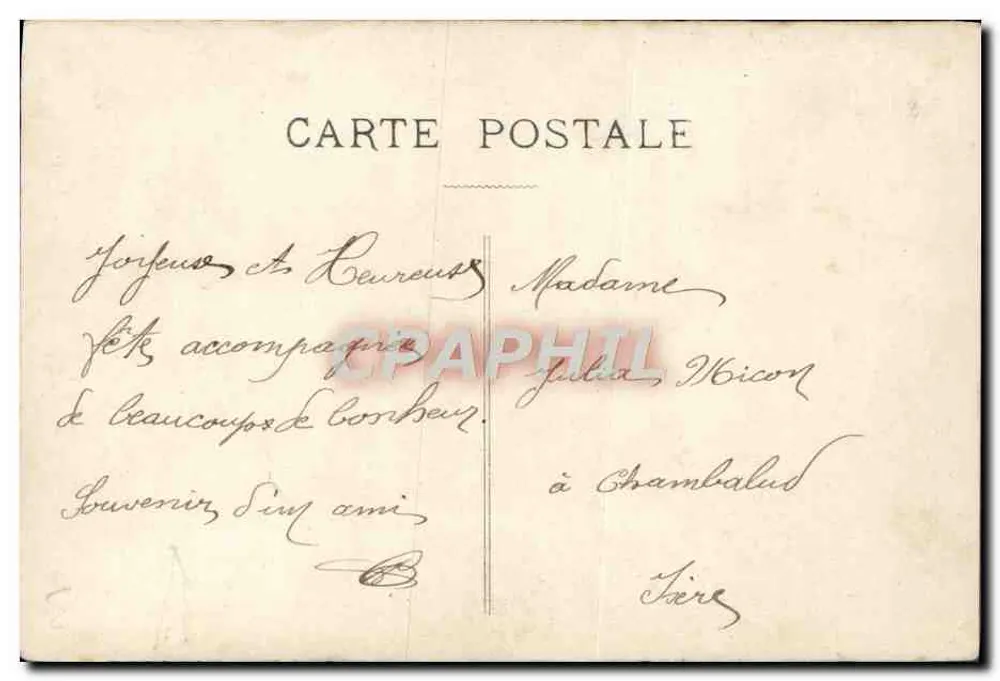Couple en extérieur — 'Bonne Fête' — Circa - Verso