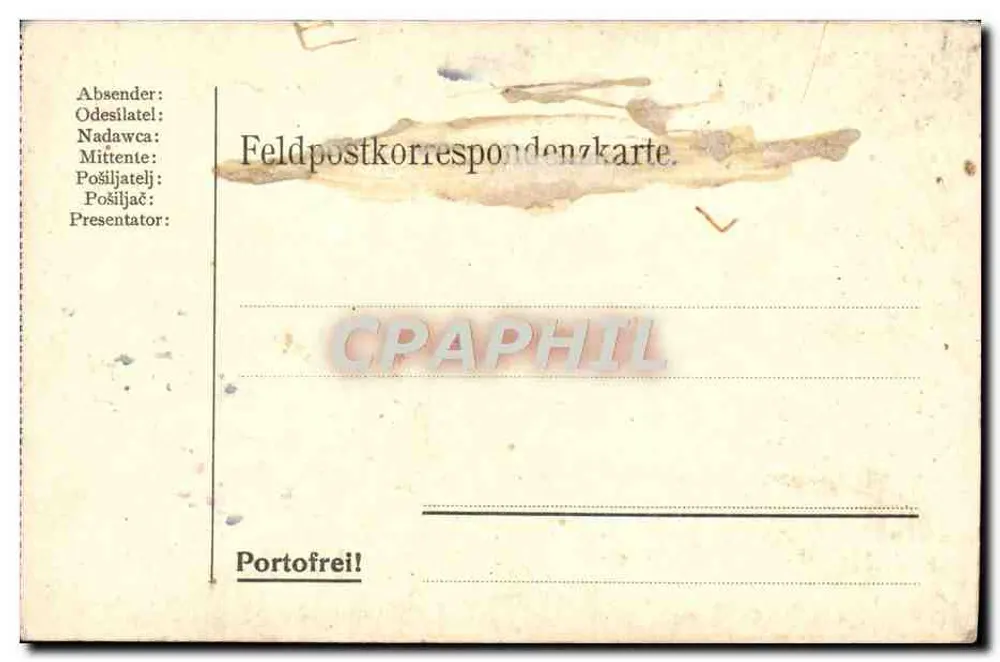 Paisagem fluvial com casa de telhado de palha — carta postal militar alemã — Feldpostkorrespondenzkarte - Verso