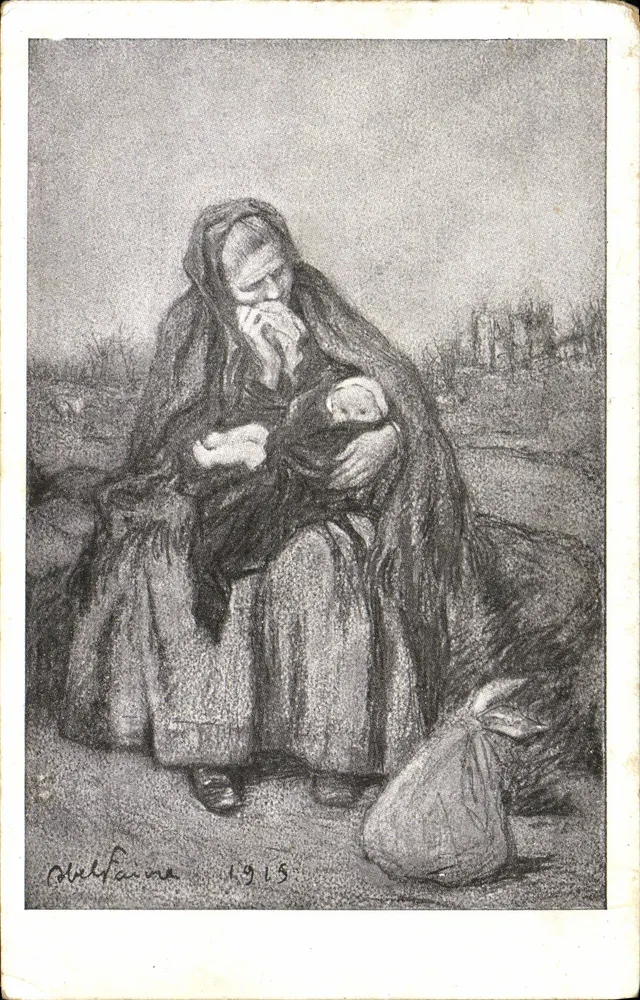 Frau mit Kind — Kriegsszene — Helfaine 1915 - Vorderseite