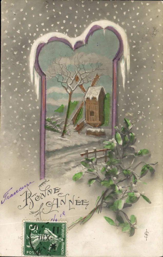 Scène hivernale avec moulin à vent — France, éditeur inconnu, n° de série non visible - Recto