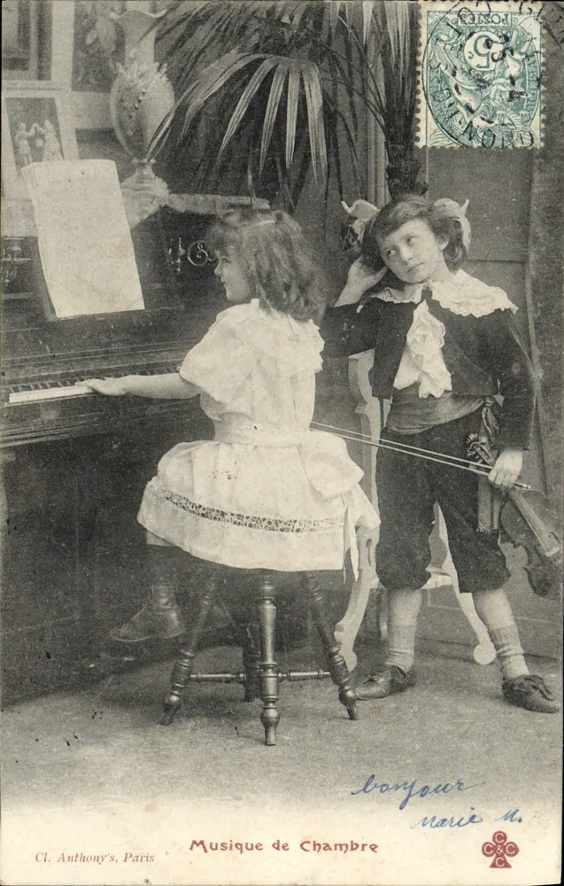 Kammermusik — Kinder, die Klavier und Violine spielen — Cl. Anthony's, Paris - Vorderseite