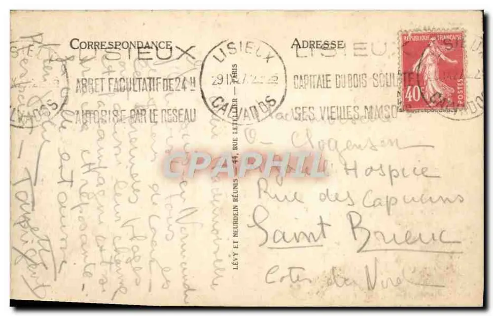 Caen - Igreja de São Pedro — Bilhete postal antigo n°24, editor L.L. - Verso