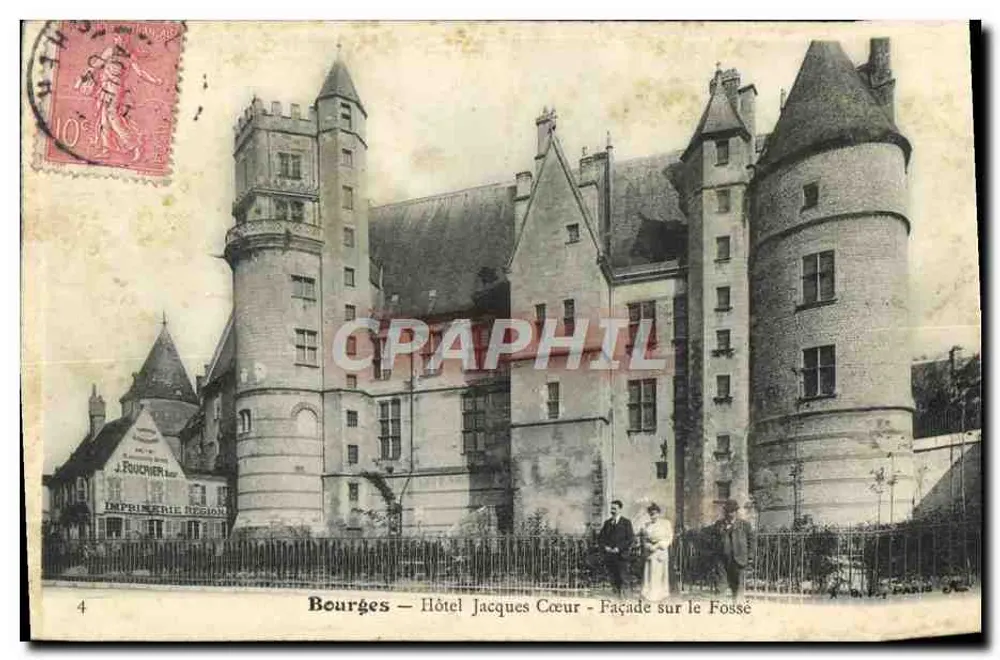 Bourges — Hotel Jacques Cœur — Fassade über den Fossé — J. Foucher, Regionaldruckerei - Vorderseite