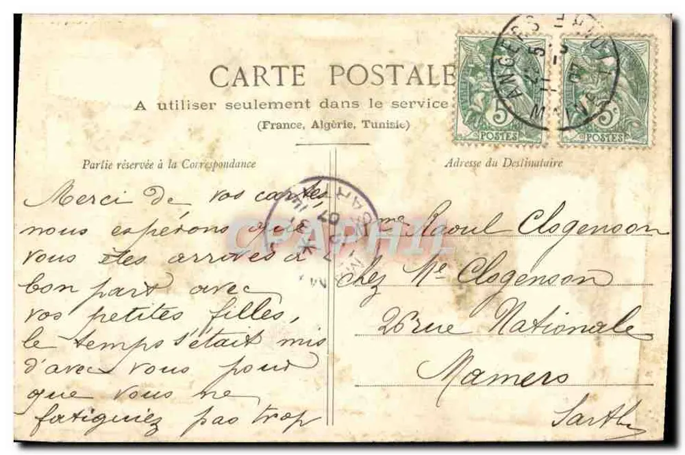Angers — Panorama de la Doutre — éditeur A. BADO, n° 163 - Verso